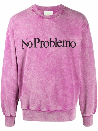 Aries No Problemo Washed Effect Jersey Sweatshirt In Purple