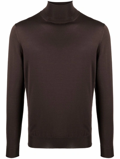 Dell'oglio Roll-neck Merino Jumper In Braun