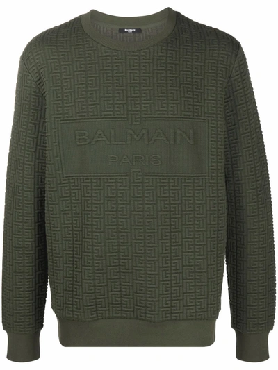 Balmain Monogram-motif Sweatshirt In Grün