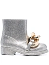 Jw Anderson Chain Glitter Ankle Boots In Silber