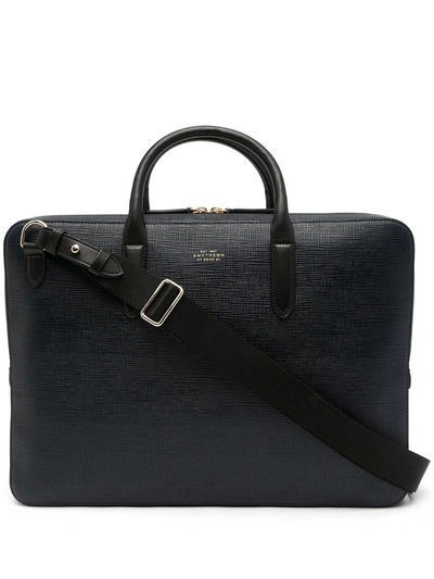 Smythson Large Panama Lightweight Briefcase In Blue
