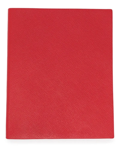Smythson Portobello Leather Notebook In Red