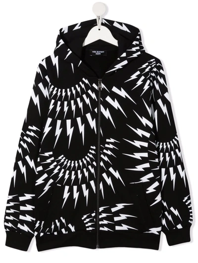 Neil Barrett Teen Lightning Print Hoodie In Nero