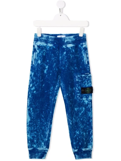 Stone Island Royal Blue Kids Joggers With Logo Patch And Tie-dye Print In Fantasia Blue