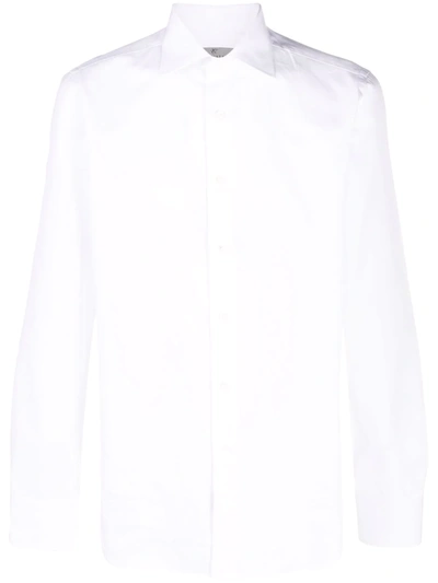 Canali Plain Button Shirt In White