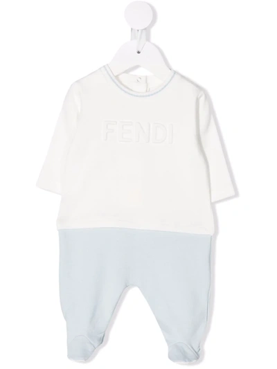 Fendi Babies' Two-tone Logo Romper In White