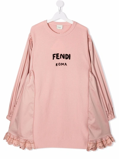 Fendi Kids' Logo连衣裙 In Pink