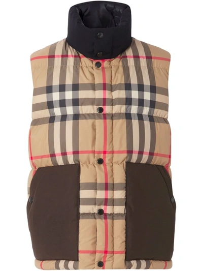 Burberry Check Down Puffer Gilet In Neutrals