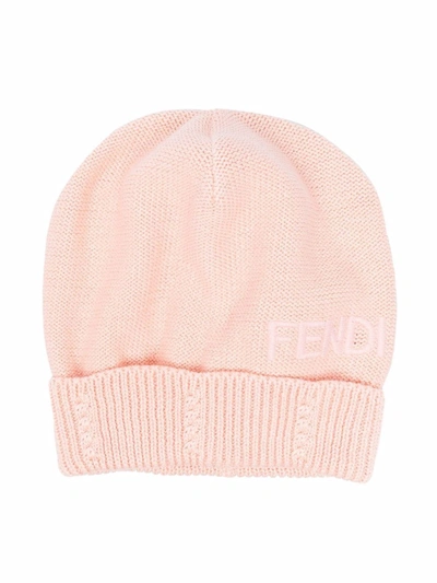 Fendi Babies' Logo套头帽 In Pink