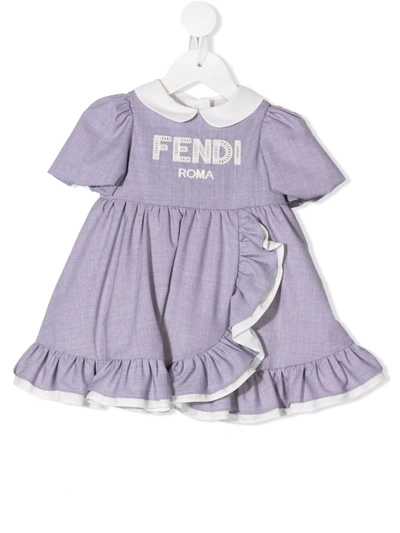 Fendi Babies' Logo连衣裙 In Grey