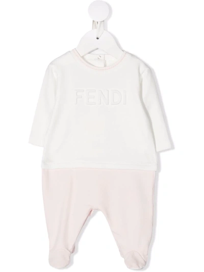 Fendi Babies' Logo压纹连体衣 In White