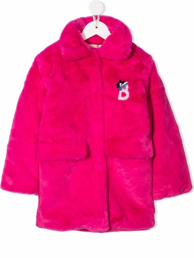 Billieblush Kids' Logo Faux-fur Coat In Pink