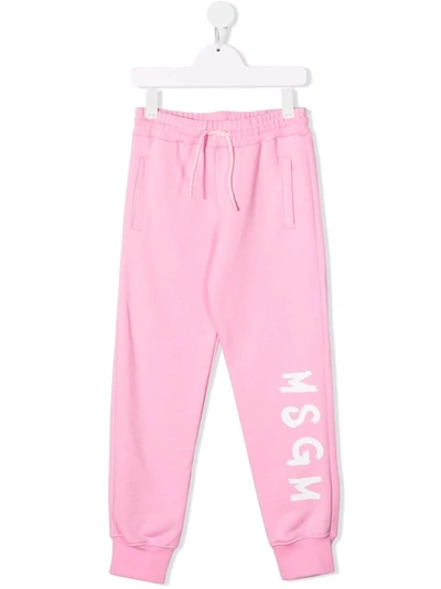 Msgm Kids Pink Joggers With Logo In Rosa