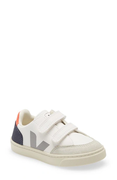 Veja Kids' White Leather V-12 Trainers In Extra White Multi Nautico