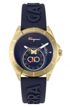 Ferragamo Men's  Urban Collection Yellow Gold And Blue Guilloché Watch