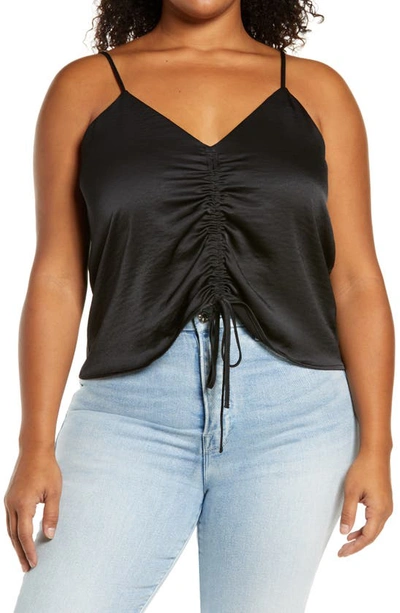 Open Edit Tie Front Satin Camisole In Black