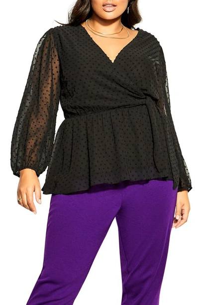 City Chic Trendy Plus Wild Dobby Top In Black