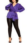 City Chic Opulent High-low Faux Wrap Top In Royal Purple