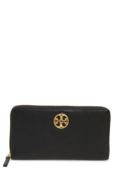 Tory Burch Carson Zip Leather Continental Wallet In Black