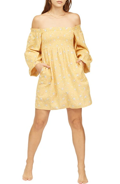 Billabong X Wrangler Bellflower Long Sleeve Off The Shoulder Dress In Dandelion