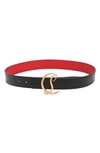 Christian Louboutin Womens Black/loubi/silver Cl Logo-embellished Leather Belt 30 In Black/ Antic Gold