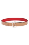 Christian Louboutin Monogram-buckle Leather Belt In Nude/ Silver