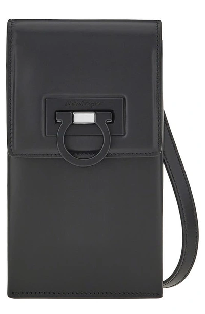 Ferragamo Trifolio Leather Gancini Mini Crossbody Bag In Black