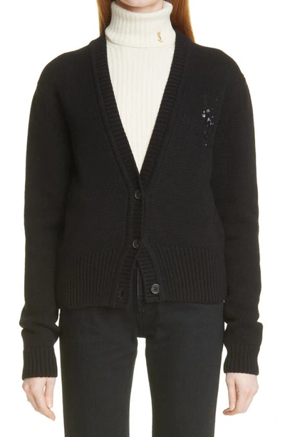 SAINT LAURENT SEQUIN MONOGRAM CASHMERE CARDIGAN,670116Y75FV