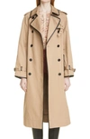 SAINT LAURENT LEATHER TRIMMED GABARDINE TRENCH COAT,662028Y039W