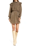 French Connection Boza Smock Detail Long Sleeve Dress In Deep Moss