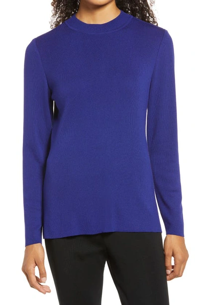Ming Wang Long Sleeve Knit Tunic In Lunar Blue