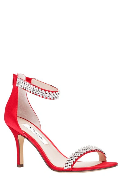 Nina Vauna Womens Satin Crystal Straps Ankle Strap In Red Satin