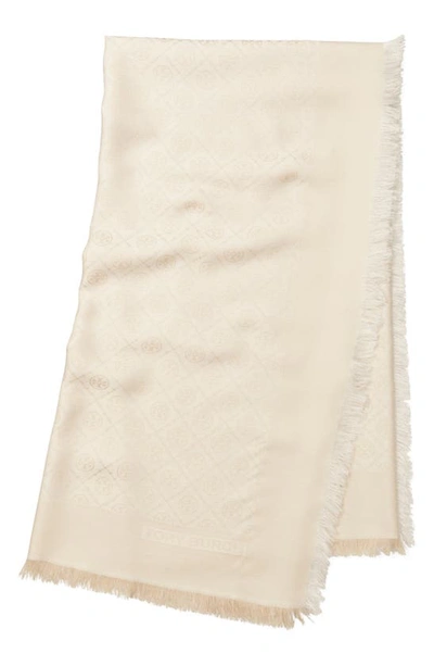 Tory Burch T Monogram Jacquard Traveler Scarf In White