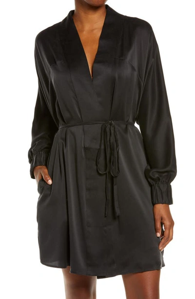 Lunya Washable Silk Short Dressing Gown In Immersed Black