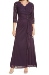Alex Evenings Sequin Lace A-line Gown In Eggplant