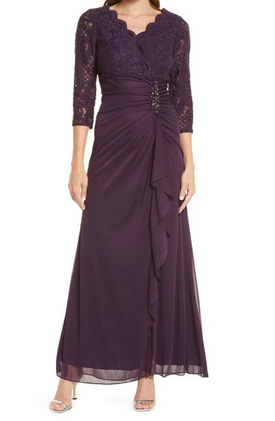 Alex Evenings Sequin Lace A-line Gown In Eggplant