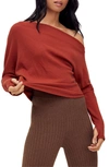 Free People We The Free Fuji Off The Shoulder Thermal Top In Cherry Chai
