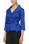 Alex Evenings Brushed Satin Tie Waist Blouse In Royal