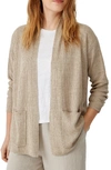 Eileen Fisher Shawl Collar Organic Linen Cardigan In Khaki