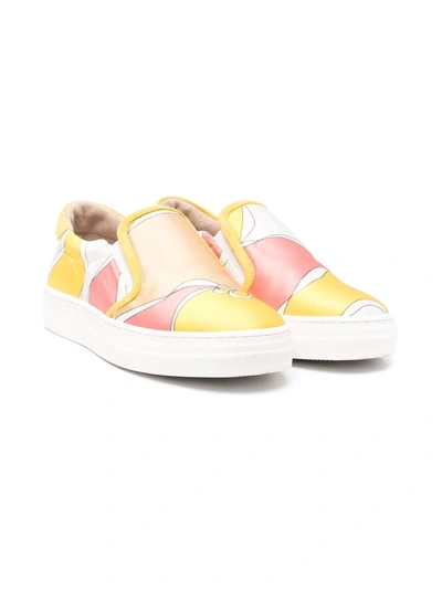 Emilio Pucci Junior Kids' Losanghe-print Slip-on Trainers In Yellow
