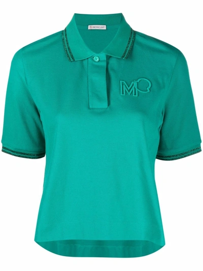 Moncler Embroidered-logo Polo Shirt In Green