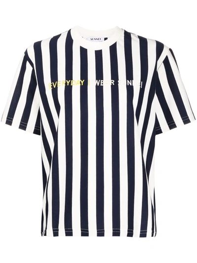 Sunnei Embroidered-logo Striped T-shirt In White