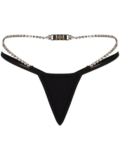 Gcds Logo-plaque Jewelled Thong In Black