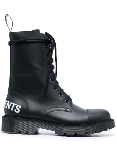 Vetements Logo-print Lace-up Boots In Black