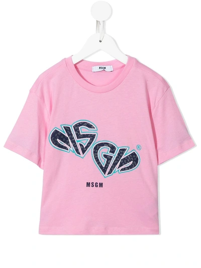 Msgm Kids' Logo-print Cotton T-shirt In Pink