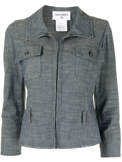 Pre-owned Chanel 2003 Cc Buttons Denim Jacket In Blue