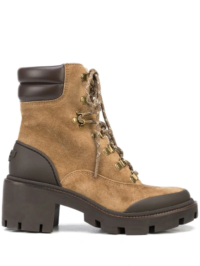 Tory Burch Hiker Lug-sole Suede Ankle Boots In Beige