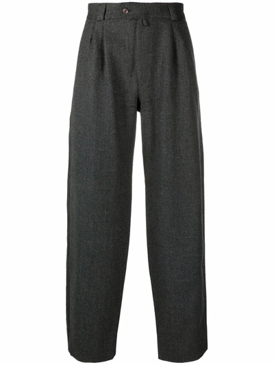 Pre-owned Versace 1980s High-waisted Straight Leg Trousers In Grey