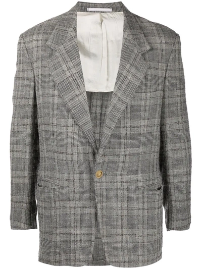 Pre-owned Versace 1980s Notched Lapels Checked Blazer In Grey