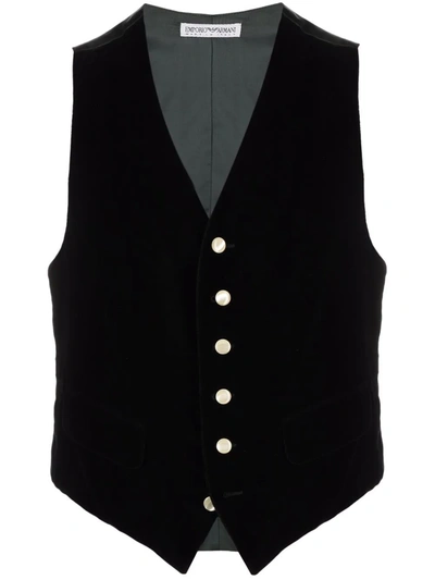 Pre-owned Giorgio Armani 1990s Contrasting Buttons Velvet Waistcoat In Black